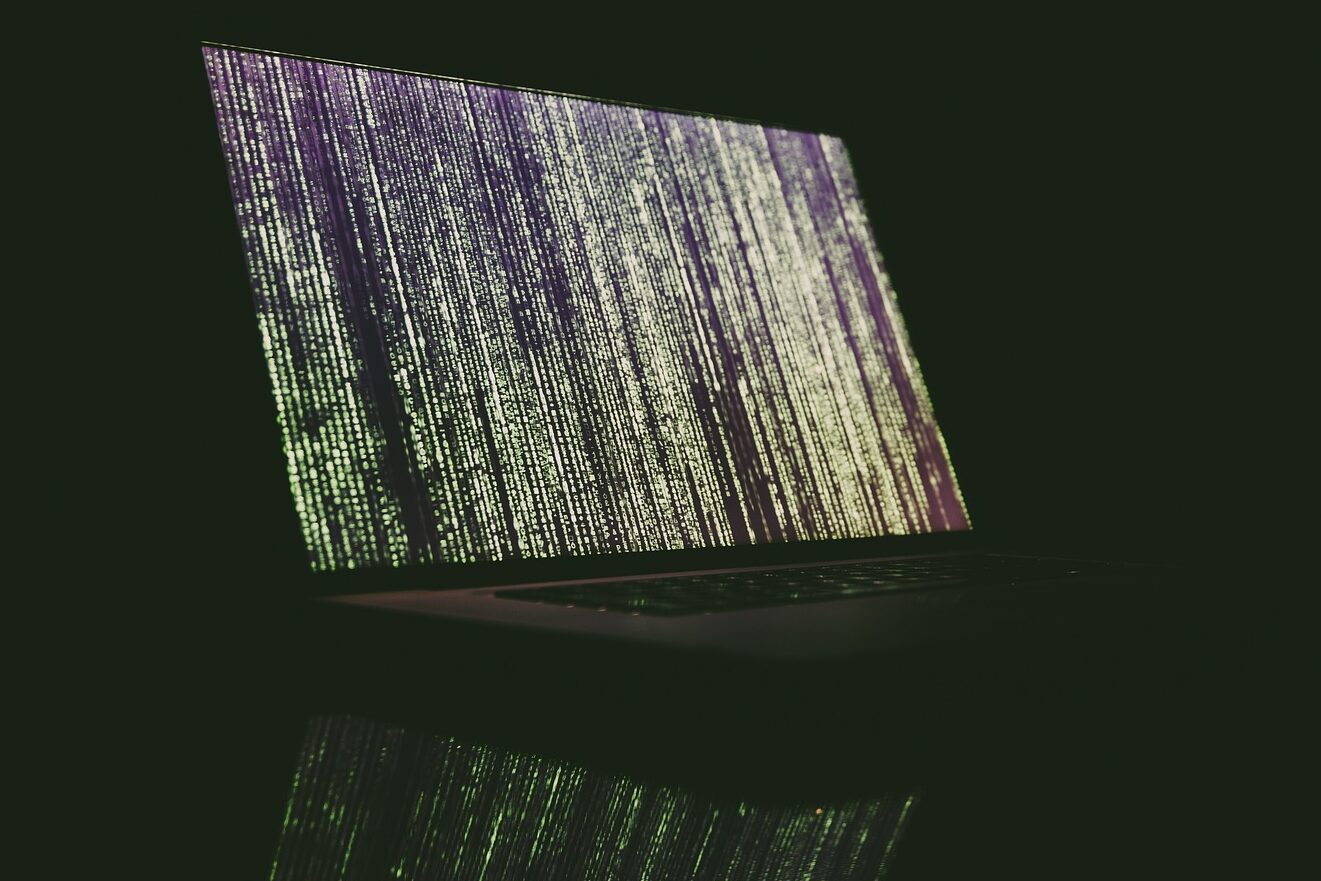 algorytmy w postaci kodu płynące po ekranie jak w Matrix